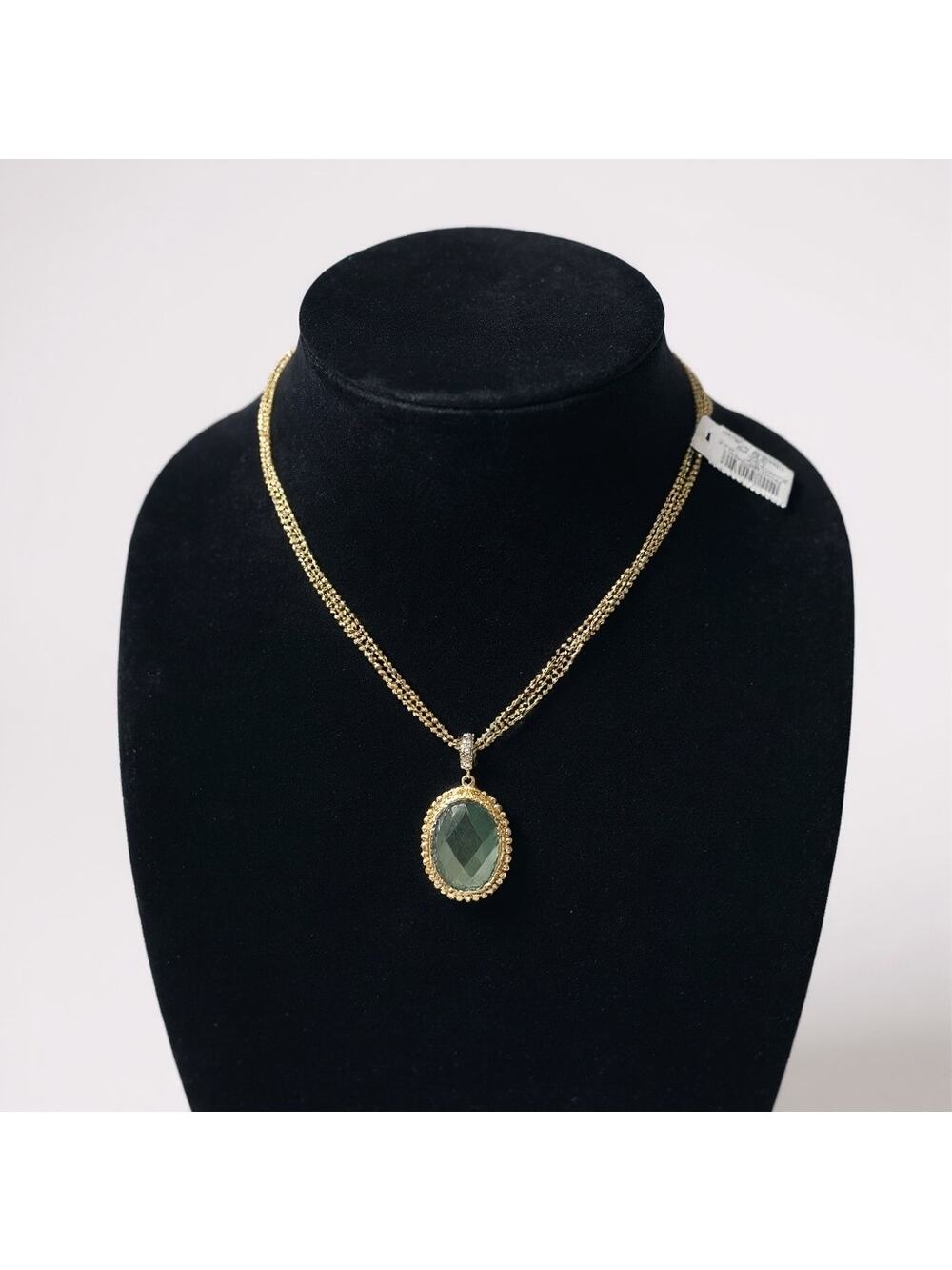 Chico’s NWT Sahara Stretch Gold Multi-Strand Necklace Blue Oval Pendant MSRP $39